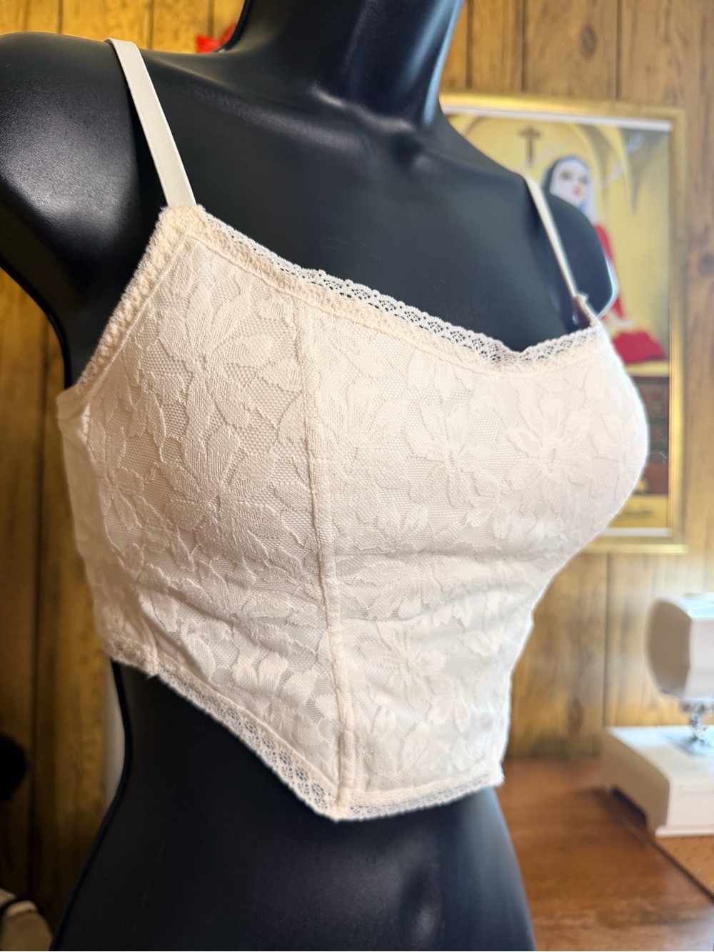 PINK Victoria's Secret Lace Longline Bralette in Light Cream